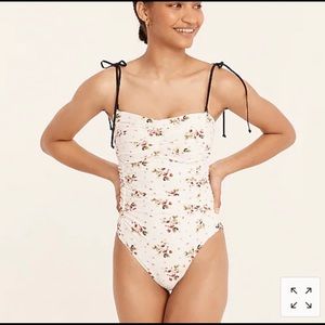 J. Crew Strawberry Floral Ruched Tie-Shoulder One-Piece Swimsuit